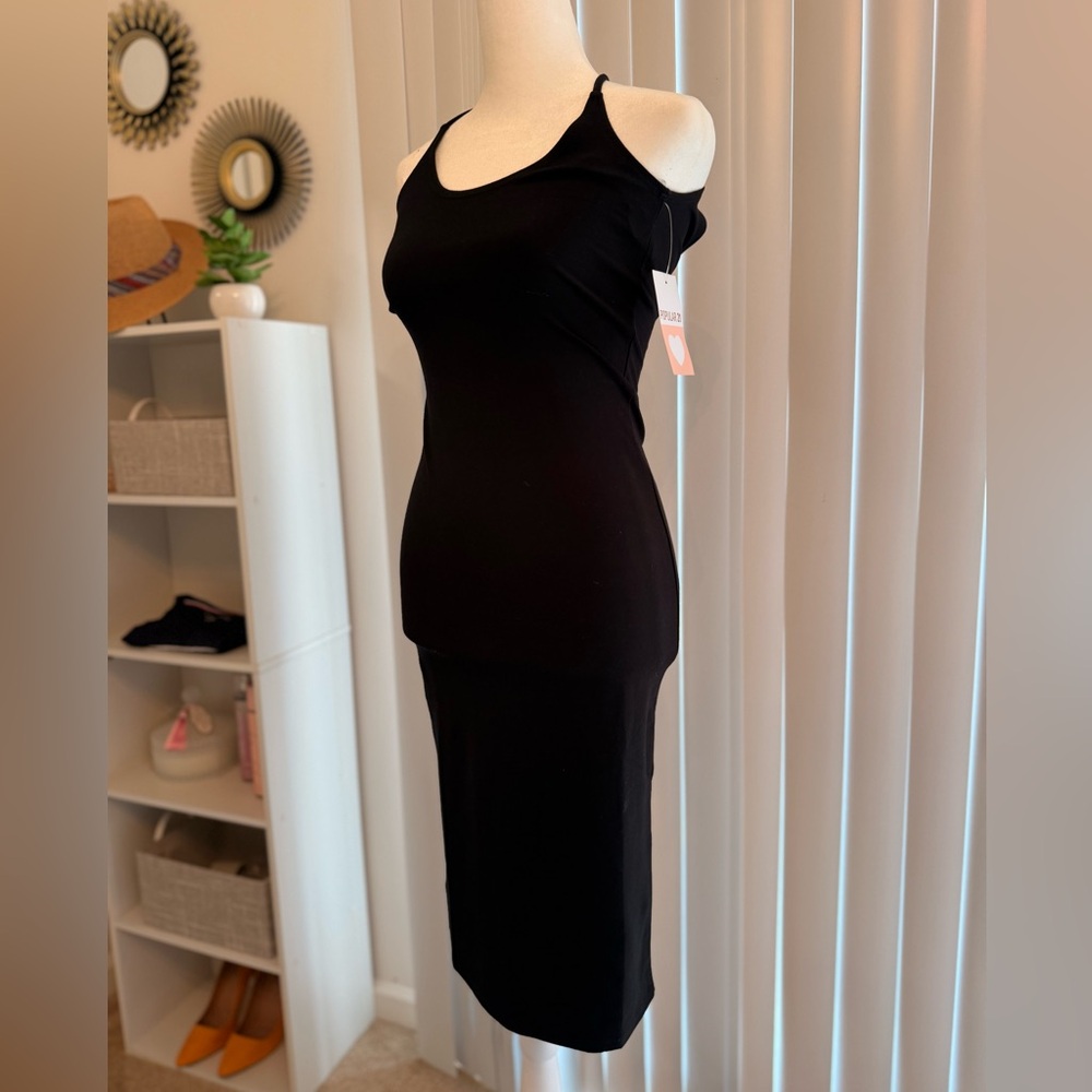 Black Ribbed Cold Shoulder Bodycon Dress Night Out